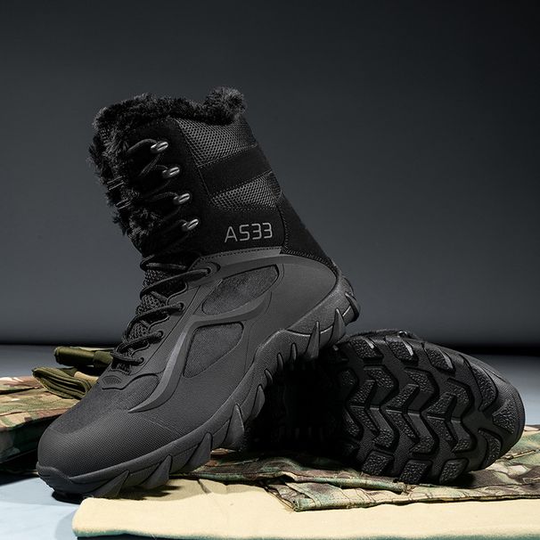 Large Size Fleece Warm Snow Boots, Winter Fleece High Top Warm Hiking Shoes, Hiking Thick Soled Sports Martin Boots For Men_vogvips.com