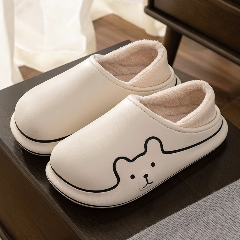 Home Cotton Slippers For Men In Winter, Outdoor With Thick Soles, Indoor Warm Cotton Shoes For Women In Simple Autumn And Winter_vogvips.com
