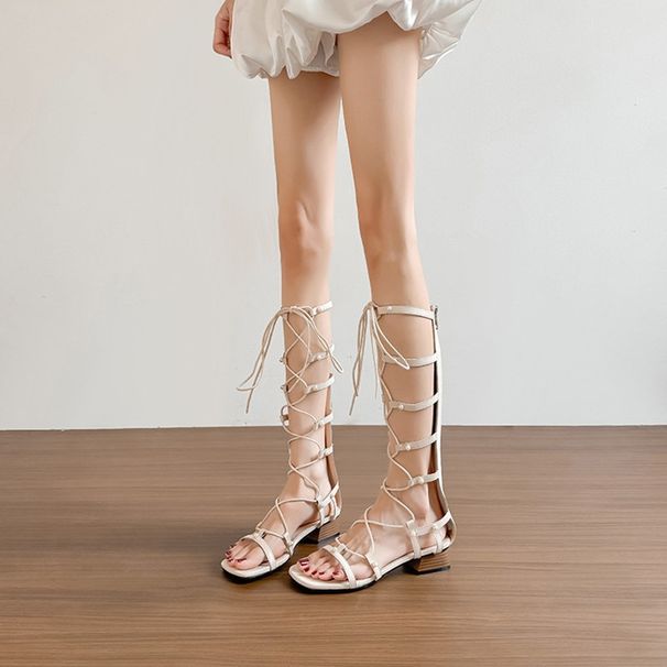 Korean Style High-heeled Cool Boots For Women In Summer, Hollowed Out High Boots With Sexy Straps, Long Boots For Vacation, Roman Cool Boots_vogvips.com