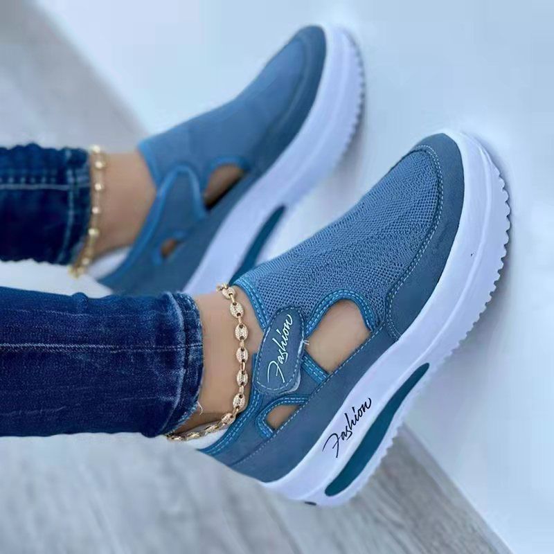 Large Single Shoe Women's Spring And Summer New Flat Bottom Fly Knit Breathable Velcro Casual Mesh Shoes_vogvips.com