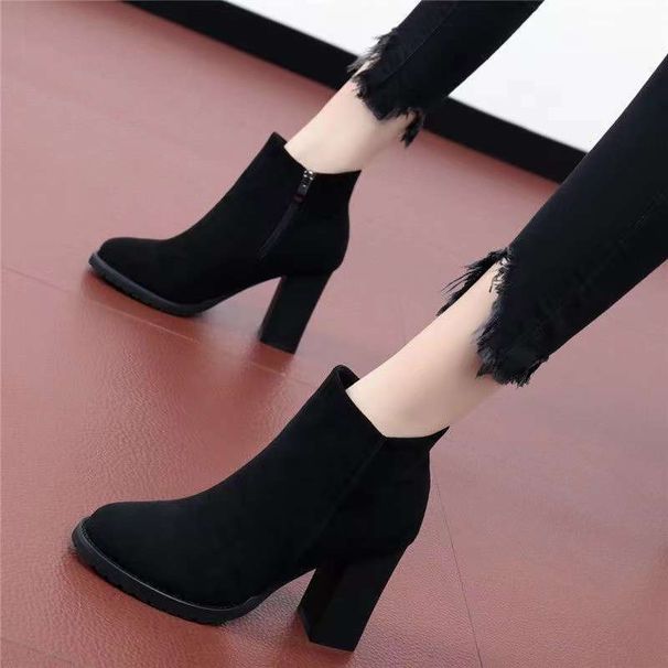 High 2025 Autumn Winter New British Style Chunky Heel Short Versatile Trendy Women's Bare With Fleece Lining Martin_vogvips.com