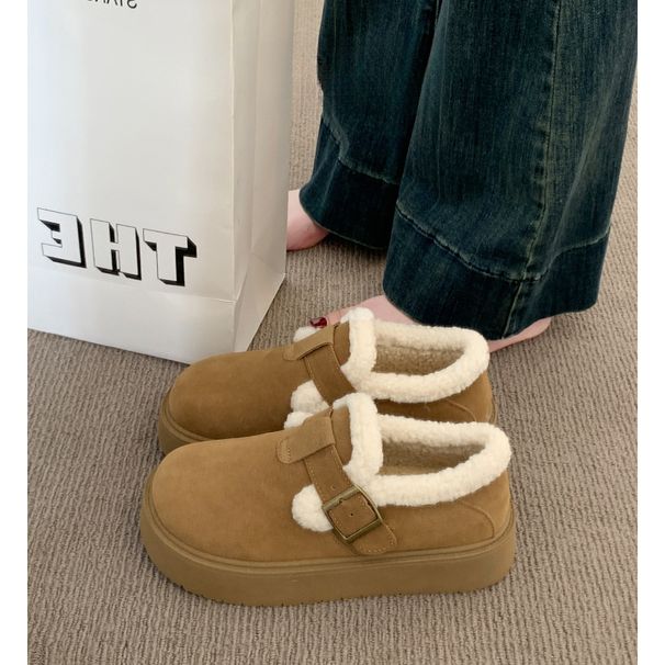 Thick-Soled Fleece-Lined For Women 2024 New Autumn Winter Loafers Birken Cotton Shoes Warm Snow Boots_vogvips.com