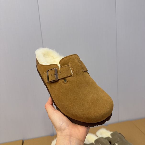 Sangpo Wool Closed-Toe New Slip-On Lazy Women's Genuine Leather Fur Half Slippers_vogvips.com