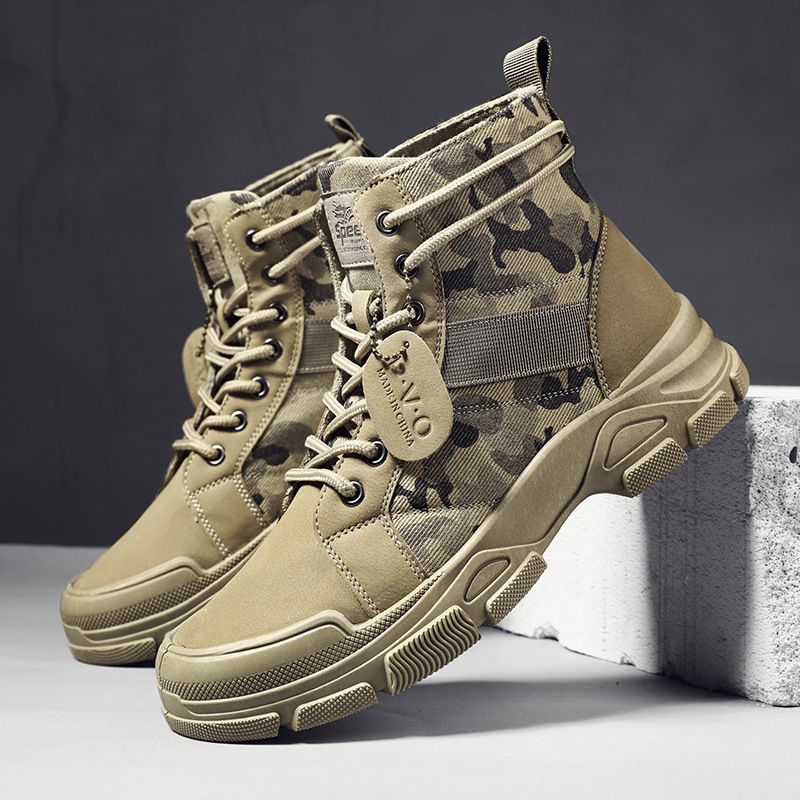 Outdoor Trendy Martin Large Size All-Season Fabric Men's Camouflage Pattern Fleece Lined Thickened Boots_vogvips.com