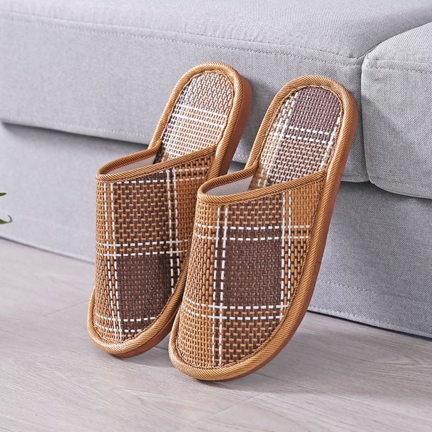 Bamboo Weaving Home Linen Slippers Summer Cooling Woven Rattan Sandals Indoor Non-slip Slides Unisex Bedroom Shoes Zapatillas_vogvips.com