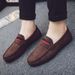 Euro Step Sole Red Casual Men's British Style Work Loafers Soft Leather Shoes Internet Celebrity_vogvips.com