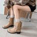 Round Toe Chunky Heel Thick Sole Belt Buckle For Women 2025 Autumn Winter New Western Cowboy Style Short Tube Riding_vogvips.com
