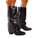 plus Size High Heeled Pleated Fashion Boots Autumn Winter Chunky Heel British Style Women's High Leg Boots_vogvips.com