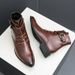 New Fashion Brown Retro Chelsea Boots Men's Pointed Toe Suit Martin Boots British Crocodile Pattern Business Men's Boots Leather Short Boots_vogvips.com
