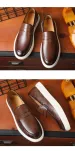 Mens Brown Leather Penny Loafers Shock Absorbing With White Rubber Sole_vogvips.com