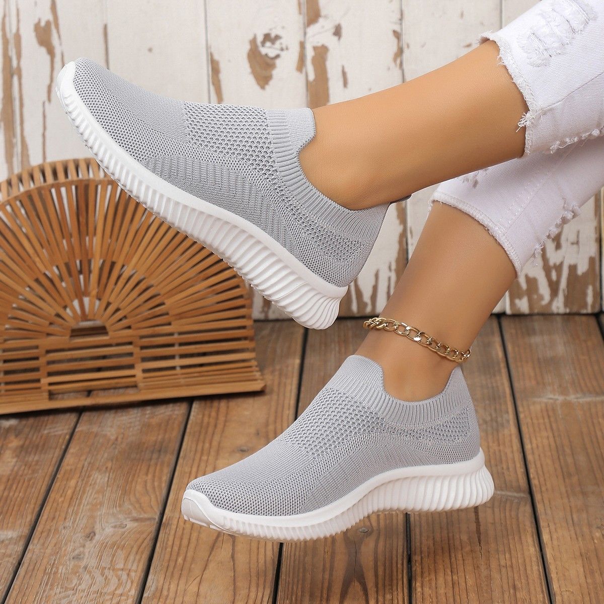 Large Size Knitted Women's 2025 New Flat Bottomed Comfortable Fit Sports And Leisure Shoes_vogvips.com