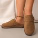 Women's Retro Birken Style Slip-On Slippers With Belt Buckle Brown Suede PU Half Slippers For Autumn Comfortable Outerwear_vogvips.com