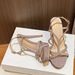 Glitter Pointed Toe Stiletto Heel Sandals With Crystals And Ankle Strap For Women_vogvips.com