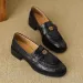 Women's Vintage Brown Leather Loafers Camellia Buckle Slip On Shoes Chunky Heel Casual Oxfords For Office Daily Wear_vogvips.com