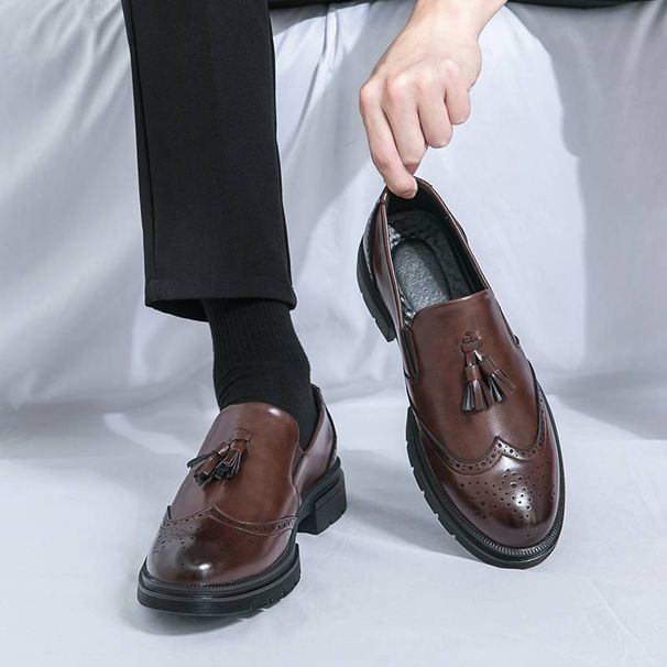 New Fashion Genuine Leather Tassel Business Casual Loafer Shoes For Men Black Business Formal Leather Shoes For Daily Office Casual Men's Shoes For Dr_vogvips.com