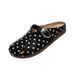 Retro Split-toe Low-heeled Soft Leather Versatile Casual Polka Dot Slip-on 2.5 Cm Wedge Style Open-back Half-toe Shoes_vogvips.com