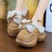 PU Leather Cotton Slippers Women, Thick Sole, Non-Slip, Indoor Waterproof, Bowknot, 2025 Winter New Style, Fleece-Lined,_vogvips.com