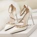 Europe And The United States Simple Sexy Nightclub Stiletto High Heels Shallow Mouth Pointed Rivets Hollow Out One Word_vogvips.com