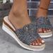 Plus-size Women's Canvas Slippers Wedged Rope Thick Soled Denim Flip-flops_vogvips.com