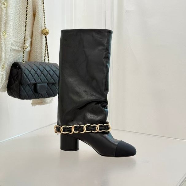 Xiaoxiangfeng Trouser Tube Boots Women's High Heels 2025 Autumn And Winter New Versatile High Boots Chain Short Boots Thick Heel Single Boots_vogvips.com