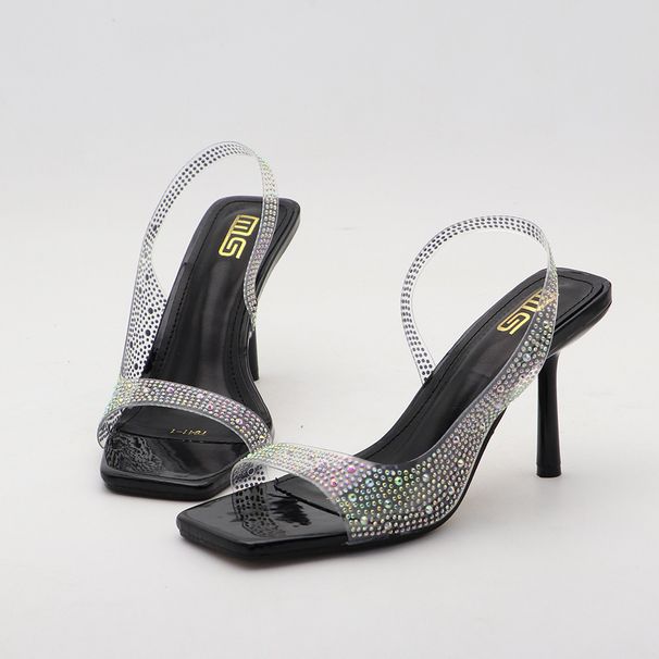 Heel Sandals New Summer Internet Celebrity Rhinestone Stiletto Transparent Sandals Versatile Sexy Women S Square Toe High Heels Women Sandals_vogvips.com
