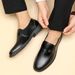 Business Formal British Korean Style Slip-On Black Casual Youth Work Men's Leather Shoes_vogvips.com