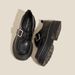 Platform Loafers Women's Autumn And Winter One-word Buckle With Retro Small Leather Shoes College Style Single Shoes_vogvips.com