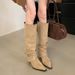 Suede Pointed Toe Ruched Slouch For Women 2025 Autumn Winter New Detachable Two-Way Wear Stiletto Long High Heel Short_vogvips.com