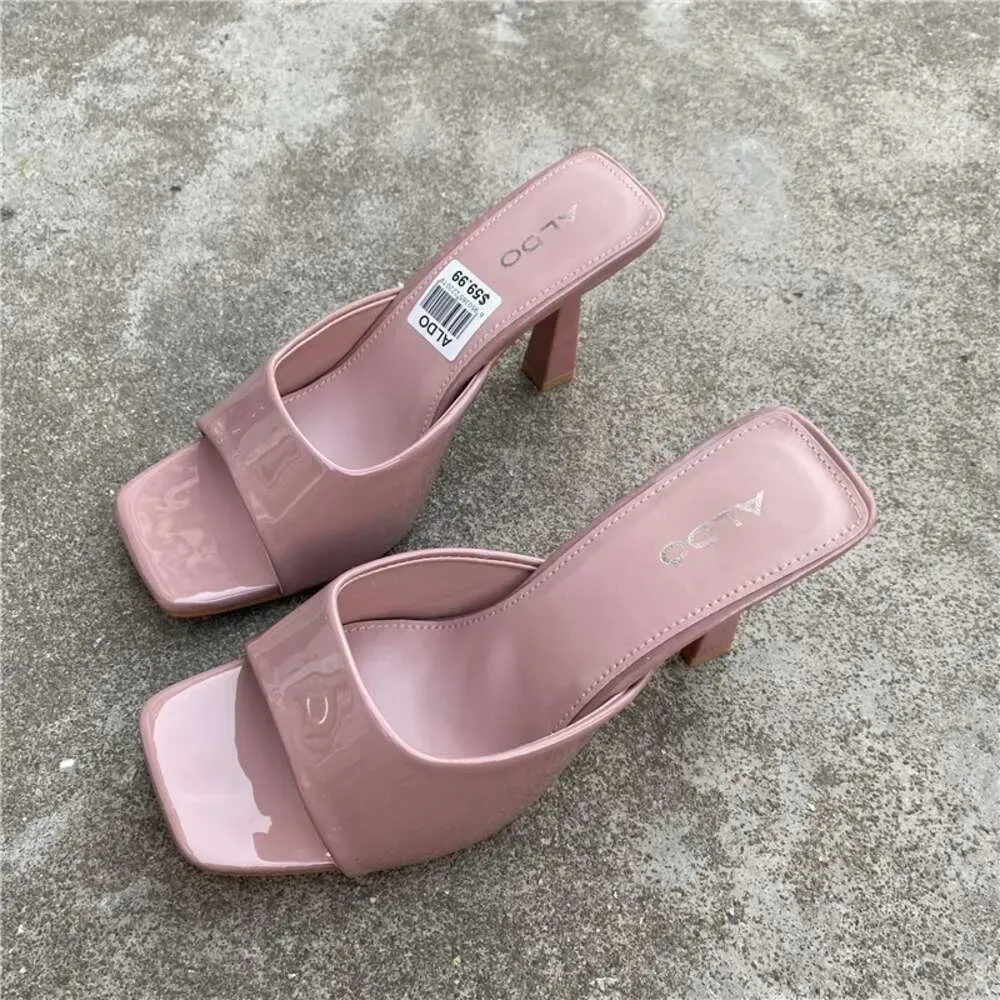 Elegant Girls High Heel Sandals Slippers .stiletto Heel,square Toe Casual Party Summer Women Mules Heels Shoes_vogvips.com