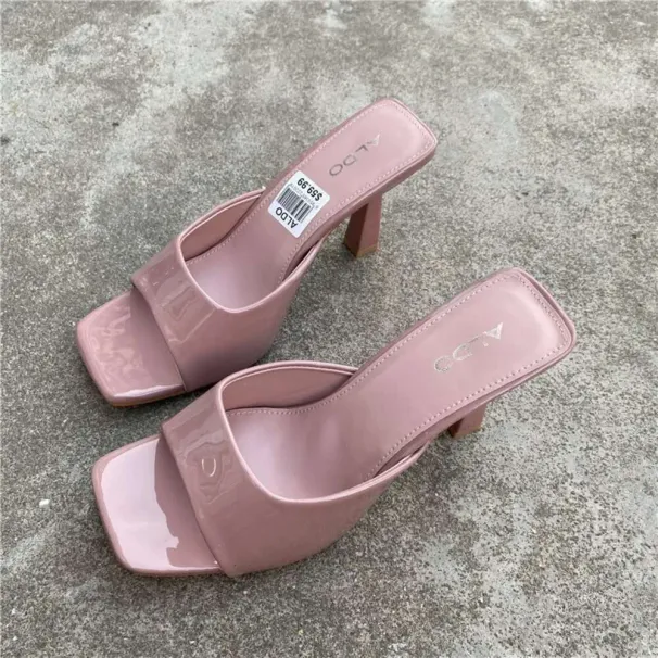 Elegant Girls High Heel Sandals Slippers .stiletto Heel,square Toe Casual Party Summer Women Mules Heels Shoes_vogvips.com