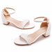 Women’s Shoes 5cm thick heel sandals shallow mouth one strap square heel buckle sandals white embroidered lace wedding shoes high heels_vogvips.com
