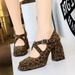 9613-8 Style Women's Shoes With High Thick Heels, Waterproof Platform, Shallow Mouth, Square Head, Belt Buckle, Suede_vogvips.com