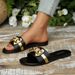 Women's Fashionable Round Toe Flat Sandals Slippers With Bow Buckle Versatile Solid Color Decoration_vogvips.com