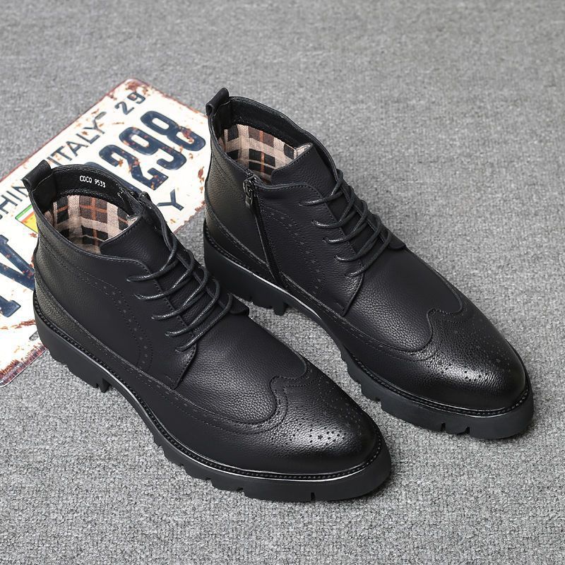 European Warm Series Men's Martin Boots Autumn Winter 2025 New Heel Warm Casual Brogue Hidden Wedge 8cm 6cm High Top Leather Shoes_vogvips.com