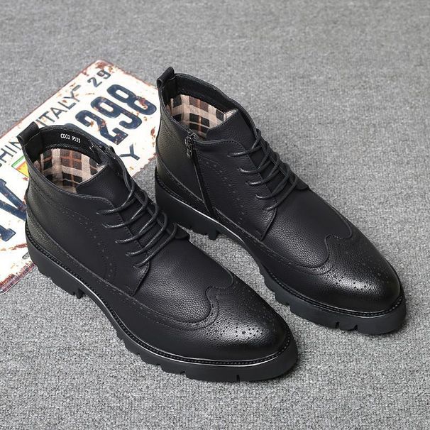 European Warm Series Men's Martin Boots Autumn Winter 2025 New Heel Warm Casual Brogue Hidden Wedge 8cm 6cm High Top Leather Shoes_vogvips.com
