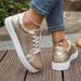 Plus Size 42 Gold Sliver Sneakers Spring Autumn New Women Fashion Lace-up Soft PU Leather Board Ladies Casual Shoes_vogvips.com