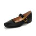 Silk Square Head Single Shoes Women's Shallow Mouth Medium Thick Heel French Mary Jane Temperament Commuter Women's Shoes_vogvips.com