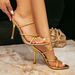 Gold Fashion Women's Shoes Stiletto Slip-On Pointed Toe Decorative Simple High Heel Sandals_vogvips.com