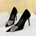9511-H29 Banquet Thin Ultra High Heels, Suede, Shallow Mouth, Pointed Water Diamond Bow, Single Shoes For Women_vogvips.com