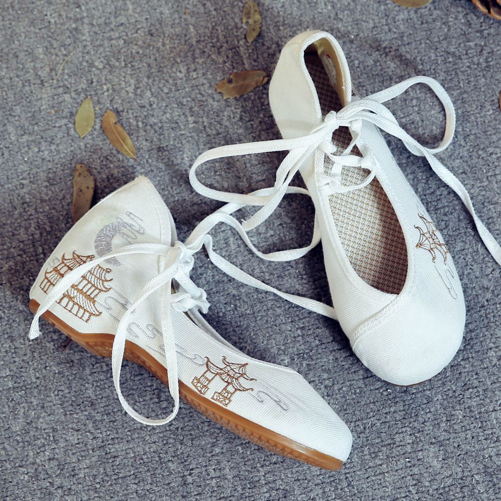 Cow Tendon Sole Low Heel Embroidered Cloth Improved Hanfu Clothing Accessories Single Shoe Dance Stage Lace Up Women's_vogvips.com