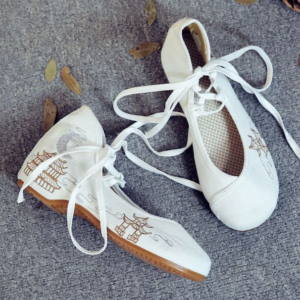 Cow Tendon Sole Low Heel Embroidered Cloth Improved Hanfu Clothing Accessories Single Shoe Dance Stage Lace Up Women's_vogvips.com