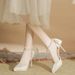 Women's Shoes Casual Business Wedding Party French Satin Apricot High Heels Stiletto Waterproof Platform Shoes Bow Pearl Strap Wedding Shoes_vogvips.com