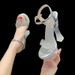 Everyday Low-top Viscose Shoes Chunky Heel Pointed Toe Solid Color Black And White Criss-cross Strap Fashion Sandals High Heels For Women_vogvips.com