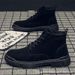 European Warm Series Black Front Lace-Up Men's Casual Solid Color Round Toe Stitched Winter Fashion Flat Martin Boots Workwear_vogvips.com
