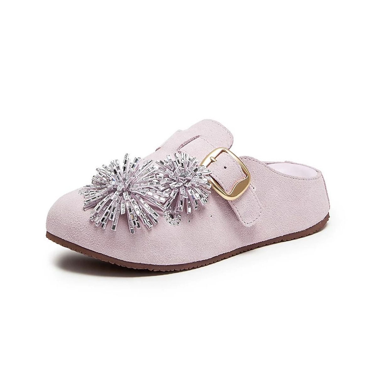 Rhinestone Birkenstocks Women's Thick Sole Retro Slip-On Mules Closed Toe Half Slip-On Fireworks Holiday Shoes_vogvips.com