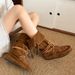 Women Boxing Boots 2025 New Flat Tassel Woven Lace-Up Boxing Genuine Leather Versatile Plus Size Slimming Slouch Boots For Women_vogvips.com