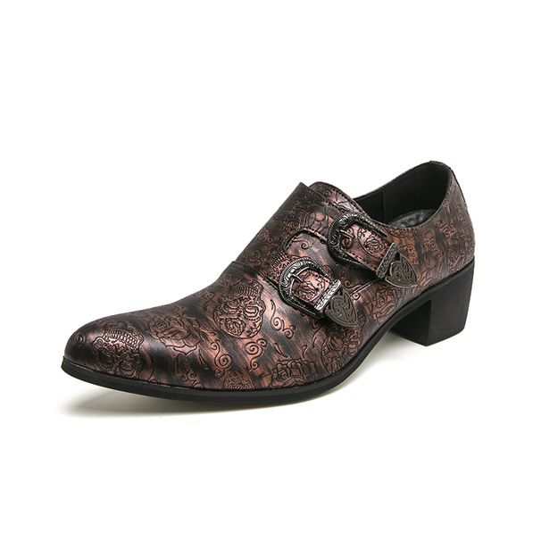 Cross-Border Chunky For Men Spring And Autumn New Skull Pattern High Heel Men's Height Increasing Pointed Business_vogvips.com