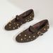 New Riveted Round Head Flat Fashionable And Versatile Western Style Single With One Strap Ballet Mary Jane Shoes_vogvips.com