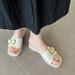 Square Buckle Slippers For Women, Summer New Flat Soft Sole One-Word Slippers, Fashionable Versatile Outdoor Indoor_vogvips.com
