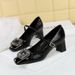 5298-K83 European And American Style Chunky Heel Shallow Square Toe Color-blocked Shiny Metal Buckle Mary Jane Party_vogvips.com